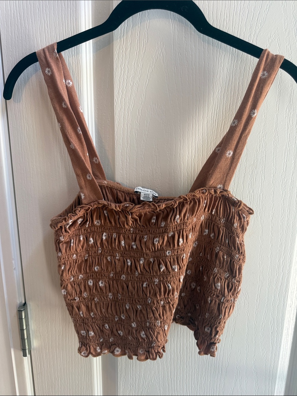 American Eagle Outfitters Rust Smocked Floral Crop Tank